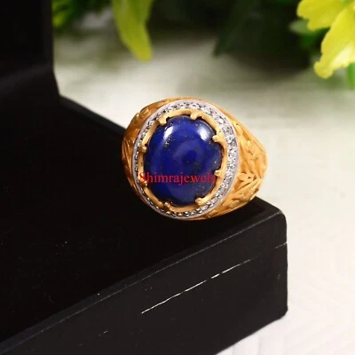 Naturale Lapislazzuli Con Finitura Opaca 18K Argento Placcato Oro Uomo Anello # - Immagine 1 di 4