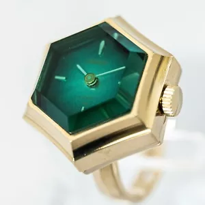 **NEAR MINT** Vintage SEIKO Ring Watch 11-7680 Manual Winding Green Dial Women's - Picture 1 of 14