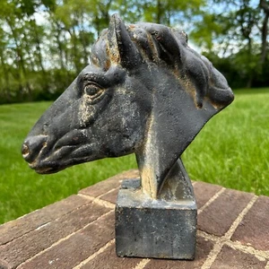 Antiker Gusseisen Pferdekopf Skulptur Hof Pfosten Außen Deko rustikal schwarz - Bild 1 von 14