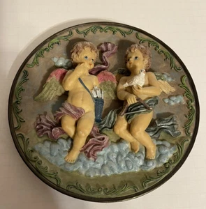 3D Pair Angels/ white dove/ Plate arrows archer Collectible Size 8’’ Vintage - Picture 1 of 6
