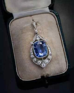 Colgante de plata 925 con diamantes creados en laboratorio de zafiro azul de 13 quilates estilo vintage Art Deco - Imagen 1 de 11