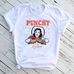 Punchy Babe Western Custom Graphic Tee White Short Sleeve T-Shirt - Picture 1 of 7