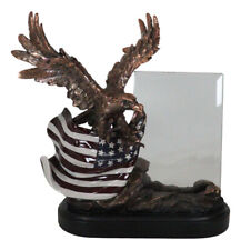 Patriotic American Bald Eagle On US Flag Figurine With 4X6 Engravable Glass