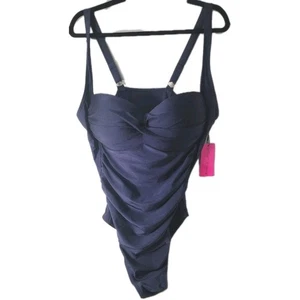 Traje de baño Betsy Johnson 1 pieza fruncido talla grande azul nuevo 3X precio de venta sugerido por el fabricante 128 USD - Imagen 1 de 15