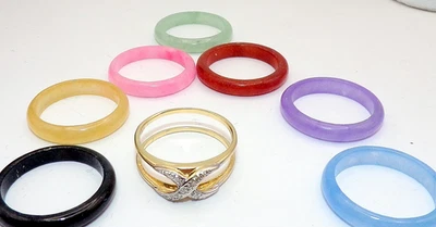 ANILLO Banda ORO AMARILLO 14K X Diamantes 7 COLORIDOS INTERCAMBIABLES Talla 8 Foto 1 de 4