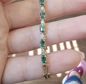 10k Yellow Gold Natural Emerald & Diamond Bracelet 7in 3.5g (880) - Picture 1 of 3