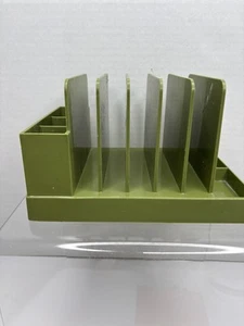 Vintage 60s Max Klein Avocado Green Desk Office Organizer Letter Holder MCM USA - Picture 1 of 10