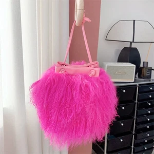 Neue mongolische Lammfell Handtasche Damen Bucket Bag Plüsch Schultertasche - Bild 1 von 21