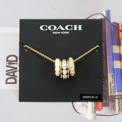 NWT Coach Signature Black Enamel Necklace Gold Tone - Image 1 of 4