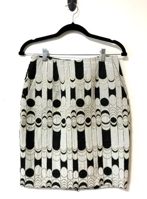 Falda Trina Turk Talla 2 Metálica Art Deco Geométrica Bolsillos Abertura Trasera Forrada Foto 1 de 4