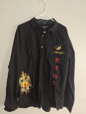 Camisa Ed Hardy Por Christian Audigier Abotonada De Colección Never Ending Battle XL Foto 1 de 4