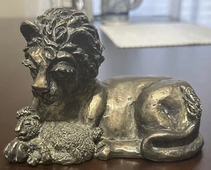 Antique Bronze Lion’s Mane and Lamb’s Wool Sculpture Biblical Art - Picture 1 of 9