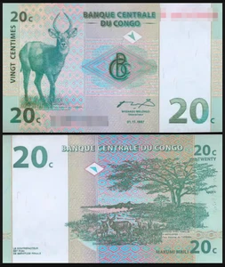 1997 Congo 20 Centime BANKNOTE CURRENCY UNC - Picture 1 of 1