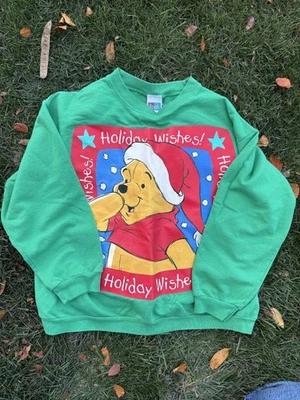 Vintage 90s Disney Winnie The Pooh Christmas Sweatshirt Women's Large Green USA - Image 1 of 3