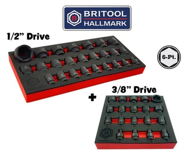 1/2"D Impact Socket Set Sizes 8-36mm + 3/8"D Set 6-24mm From Britool Hallmark - Image 1 of 3