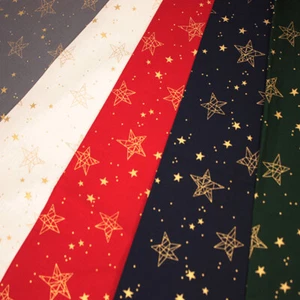 100% Cotton Poplin Fabric Christmas Drawn Stars Metallic Sparkling 135cm Wide - Picture 1 of 7