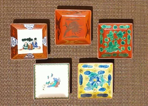 Japan Kutani Ware Small Square Plate Marked Set of 5 pieces Maruyama - Picture 1 of 11