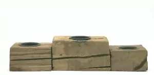 Primitives by Kathy Candle Holder-Wood Block set of 3 - Picture 1 of 4