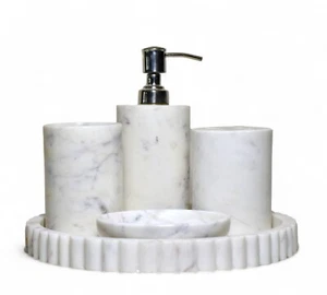Dispensador de jabón/loción de baño de mármol Banswara, jabonera, soporte para cepillo de dientes - Imagen 1 de 2