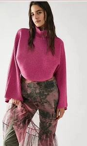 Free People Jumper Billie Mock Neck Sweater Pink Size Medium RRP $128.00 - Picture 1 of 9