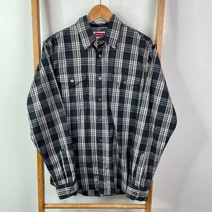 Wrangler Button Up Shirt Mens Small Black Grey Plaid Slim Fit Long Sleeve NWT - Picture 1 of 12
