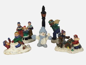 Vintage Christmas Figurines Resin Carolers Snowman Dog House Kids Playing - Picture 1 of 8
