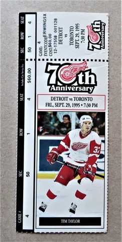 Red Wings vs Toronto Maple Leafs full ticket stub Sep 29, 1995 - Tim Taylor Cover