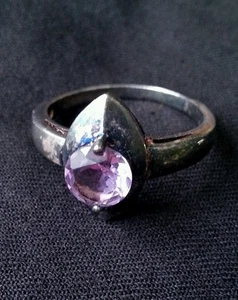 Vintage ladies sterling silver amethyst ring, size 10/20 mm, 925, 6 grams - Picture 1 of 5