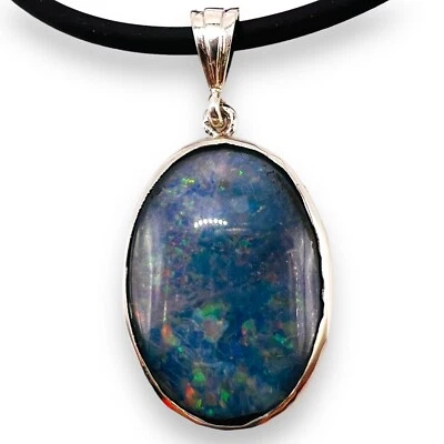 Colgante ovalado triplete australiano natural plata de ley 925 cordón de goma 18" Foto 1 de 4