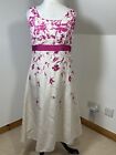 Kaliko Skater Dress Silk And Linen Strappy Size 12 Summer White And Pink Floral