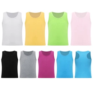 Kids Girls Vest Soft Top Round Neck Tank Sleeveless Underwear Training Sports - Picture 1 of 57