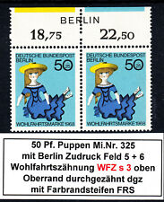 89) Berlin Nr 325 ** WFZ s3 oben BERLIN Zudruck Oberrandpaar ndgz 10 mit FRS