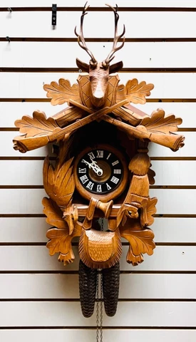 Vintage Large 8 day Light Brown Hunter cuckoo clock 24” Cover
