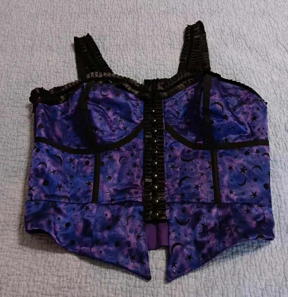 Фиолетовый черный кружевной бюстье лунные звезды на молнии бурлеск стимпанк эмо Y2K виккан  - Изображение 1 из 4