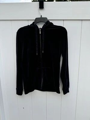 Chaqueta con Capucha Gloria Vanderbilt Terciopelo Cremallera Completa Negra Talla Pequeña Foto 1 de 4
