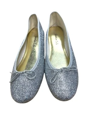 London Sole Silver Glitter Ballet Flats With Bow Accent - Size 40 - Made In Fran - Image 1 of 4
