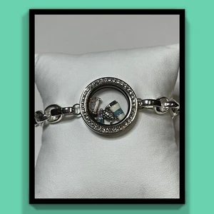Origami Owl Silver Crystal Locket 7" Bracelet with charms - Picture 1 of 5