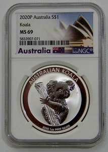Australia - 2020 P- 1 oz. Silver Koala $1 - NGC MS 69 - Picture 1 of 2