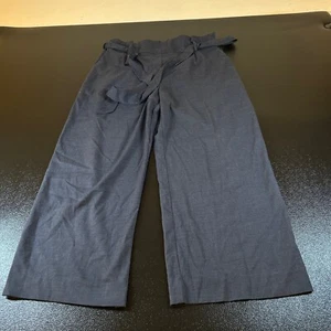 H&M Wide Leg Cropped Pants High Waist Paper Bag Belted Blue Womens 10 32x25" - Picture 1 of 8