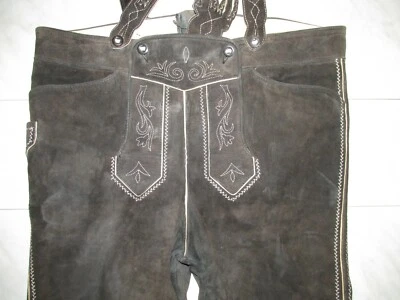 Vintage 80er Kniebund Lederhose Träger Gay Größe 58 innen Glattleder sehr weich - Bild 1 von 4