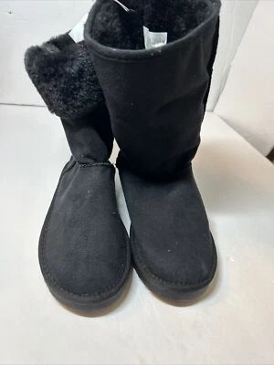 Old Navy Big Girls Faux Suede Sherpa Lined Boots Black Jack Size 3 - Image 1 of 4
