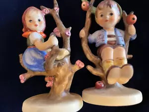 Goebel Hummel Apple Tree Girl and Apple Tree Boy #141 & 142 TMK3 4" Tall 1960-72 - Picture 1 of 6