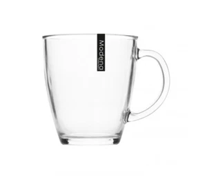 Clear Glass Drinking Mug 12oz Raised Lip Hot Chocolate Latte Mocha Tea Coffee - Picture 1 of 2