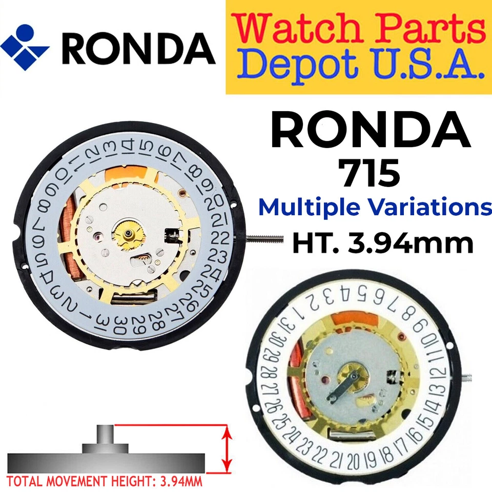Genuine Ronda 715 Watch Movement Swiss Parts, 3 Hands (Multiple Variations) - Image 1 of 1