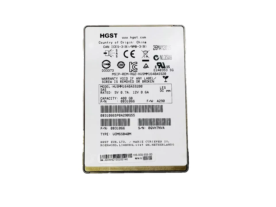 HGST Ultrastar SSD1600MM 400GB 2.5" 12Gbps SAS SSD 0B31066 HUSMM1640ASS200 - Image 1 of 1