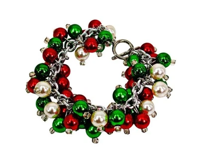 Pulseira de contas coloridas com pérolas vermelhas, verdes e brancas pulseira de férias Nova - Imagem 1 de 4