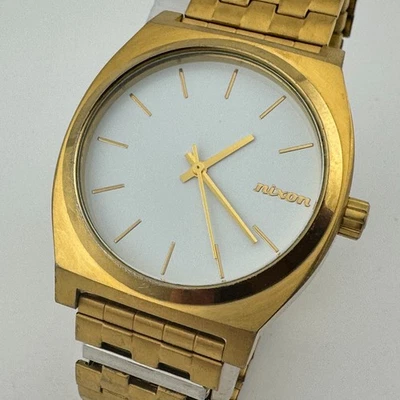 Nixon The Time Teller Quartz Watch Men 100m Gold Tone Steel Stretch New Battery - Image 1 of 4