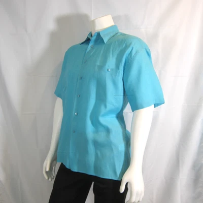 Vestido informal Birmania Bibas azul lino abotonado talla mediana Foto 1 de 4