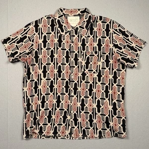 Kardo Chintan Shirt Men Medium Short Sleeve Handmade Cotton Geo Tile Block Print - Picture 1 of 11