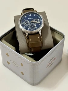 NEW AUTHENTIC FOSSIL AIRLIFT SILVER BLUE OLIVE GREEN LEATHER MEN'S BQ2734 WATCH - Picture 1 of 4
